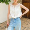 French Riviera Airy Cotton Broderie Anglaise Women Midi Skirt Set