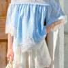 French Riviera Smocked Scalloped Lace Lyocell Womens Bardot Blouse