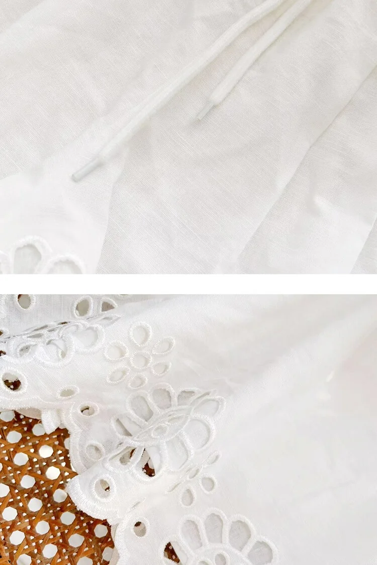 French Riviera Scalloped Broderie Anglaise Cotton Linen Womens Shorts