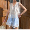 French Riviera Scalloped Broderie Anglaise Cotton Womens Blouse