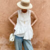 French Riviera Broderie Anglaise Womens Asymmetric Ruffled Blouse