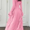 Timeless Classic Ruffled Flare Sleeve Stretchy Polyester Womens Maxi Dress