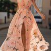 French Riviera Breathable Floral Belted Womens One Shoulder Maxi Dress
