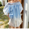 French Riviera Smocked Scalloped Lace Lyocell Womens Bardot Blouse