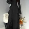 Timeless Classic Ruffled Flare Sleeve Stretchy Polyester Womens Maxi Dress
