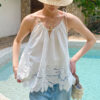 French Riviera Scalloped Broderie Anglaise Cotton Womens Cami Top