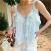 French Riviera Breathable Lyocell Scalloped Lace Trim Womens Cami Top