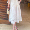 French Riviera Scalloped Broderie Anglaise Womens A Line Midi Skirt