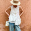 French Riviera Broderie Anglaise Womens Asymmetric Ruffled Blouse