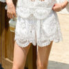 French Chic White Scalloped Lace Embroidered Womens Loose Shorts