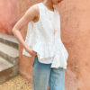 French Riviera Broderie Anglaise Womens Asymmetric Ruffled Blouse