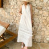 French Riviera Breathable Lyocell Lace Halter Frill Womens Maxi Dress
