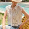 French Riviera Broderie Anglaise Cotton Womens Sleeveless Cropped Top