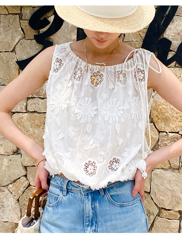 French Riviera Broderie Anglaise Cotton Womens Midi Two Piece Set