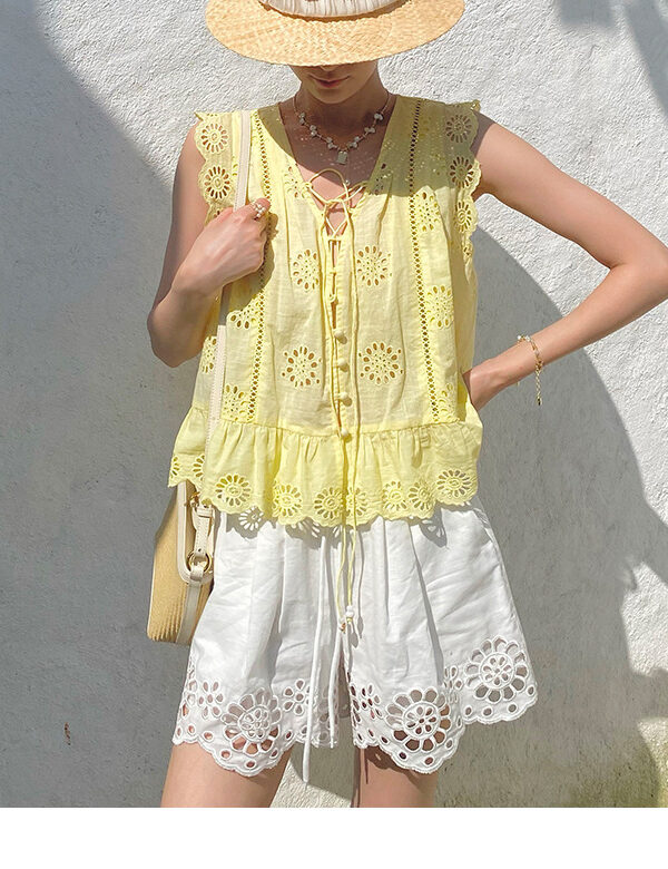 French Riviera Scalloped Broderie Anglaise Cotton Womens Blouse