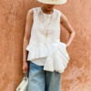 French Riviera Broderie Anglaise Womens Asymmetric Ruffled Blouse