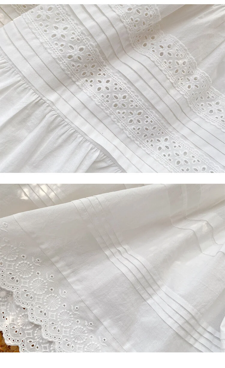 French Riviera Broderie Anglaise Cotton Womens Tiered Midi Skirt