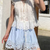 French Riviera Scalloped Broderie Anglaise Cotton Linen Womens Shorts