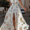 French Riviera Breathable Floral Belted Womens One Shoulder Maxi Dress