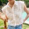 French Riviera Broderie Anglaise Cotton Womens Sleeveless Cropped Top