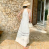 French Riviera Breathable Lyocell Lace Halter Frill Womens Maxi Dress