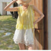French Riviera Scalloped Broderie Anglaise Cotton Linen Womens Shorts