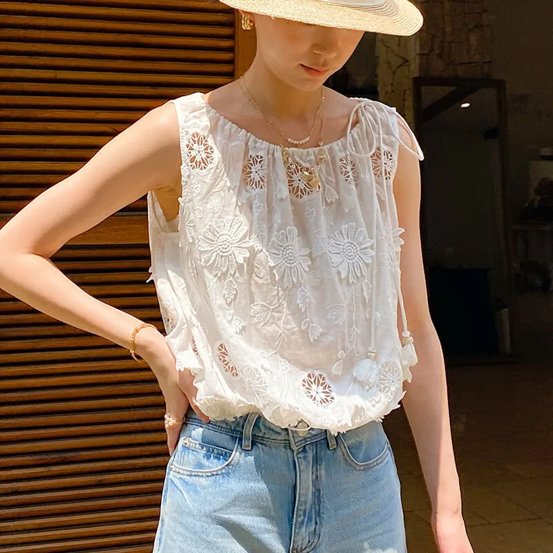 French Riviera Broderie Anglaise Cotton Womens Midi Two Piece Set