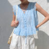 French Riviera Scalloped Broderie Anglaise Cotton Linen Womens Shorts