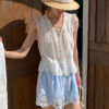 French Riviera Scalloped Broderie Anglaise Cotton Linen Womens Shorts