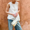 French Riviera Broderie Anglaise Womens Asymmetric Ruffled Blouse