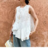French Riviera Broderie Anglaise Womens Asymmetric Ruffled Blouse