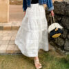 French Riviera Broderie Anglaise Cotton Womens Tiered Midi Skirt