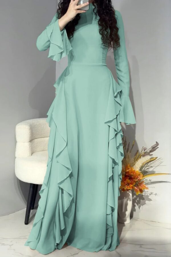 Timeless Classic Ruffled Flare Sleeve Stretchy Polyester Womens Maxi Dress