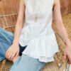 French Riviera Broderie Anglaise Womens Asymmetric Ruffled Blouse