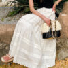 French Riviera Broderie Anglaise Cotton Womens Tiered Midi Skirt