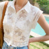 French Riviera Broderie Anglaise Cotton Womens Sleeveless Cropped Top