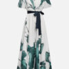 French Riviera Crinkled Abstract Print Womens V Neck Maxi Dress