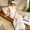 French Riviera Breathable Lyocell Lace Halter Frill Womens Maxi Dress