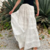 French Riviera Broderie Anglaise Cotton Womens Tiered Midi Skirt