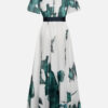 French Riviera Crinkled Abstract Print Womens V Neck Maxi Dress