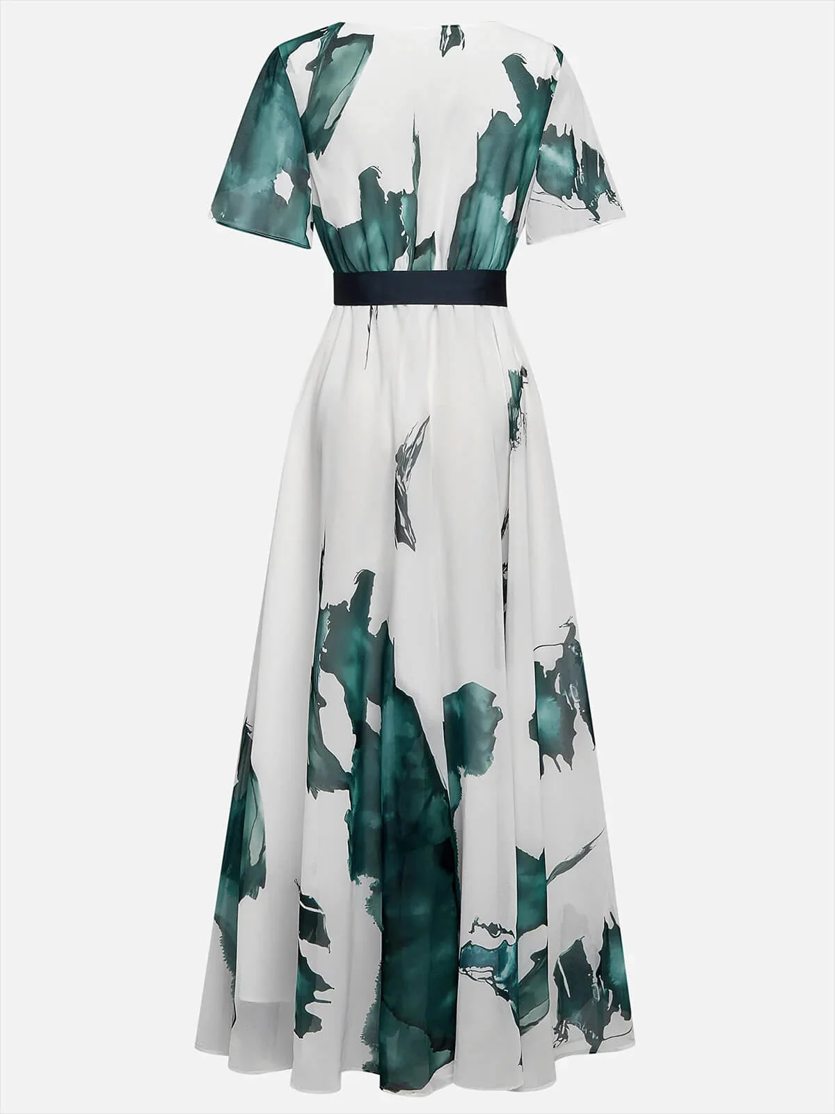 French Riviera Crinkled Abstract Print Womens V Neck Maxi Dress