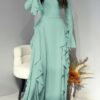Timeless Classic Ruffled Flare Sleeve Stretchy Polyester Womens Maxi Dress