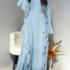 Timeless Classic Ruffled Flare Sleeve Stretchy Polyester Womens Maxi Dress