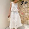 French Riviera Broderie Anglaise Cotton Womens Midi Two Piece Set