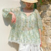 French Riviera Scalloped Lace Crinkled Linen Mix Womens Floral Blouse