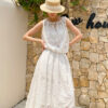French Riviera Broderie Anglaise Cotton Womens Midi Two Piece Set