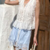 French Riviera Scalloped Broderie Anglaise Cotton Linen Womens Shorts