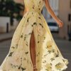 French Riviera Breathable Floral Belted Womens One Shoulder Maxi Dress
