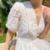French Riviera Broderie Anglaise Scalloped Cotton Womens Mini Dress