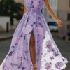 French Riviera Breathable Floral Belted Womens One Shoulder Maxi Dress